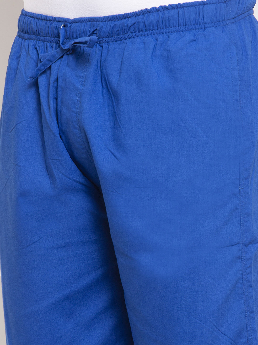 Blue Cotton Mens Pajamas - Solid Track Pants | Indian Needle
