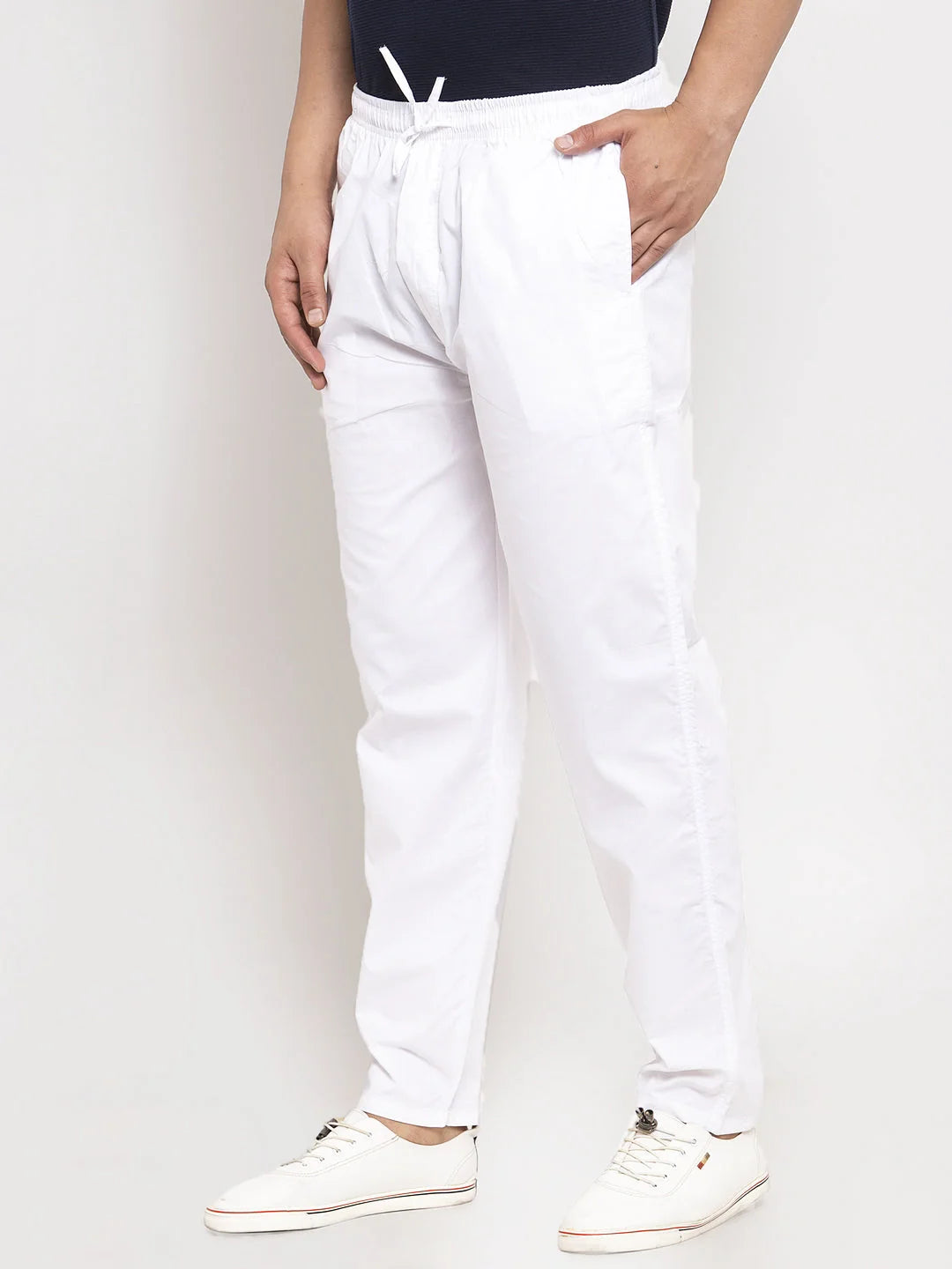 White Cotton Mens Pajamas - Solid Track Pants | Indian Needle