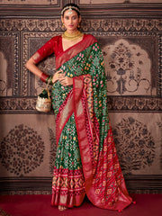 Women's Tussar  Green Printed Designer Saree With Blouse Piece-AKSHRA1002