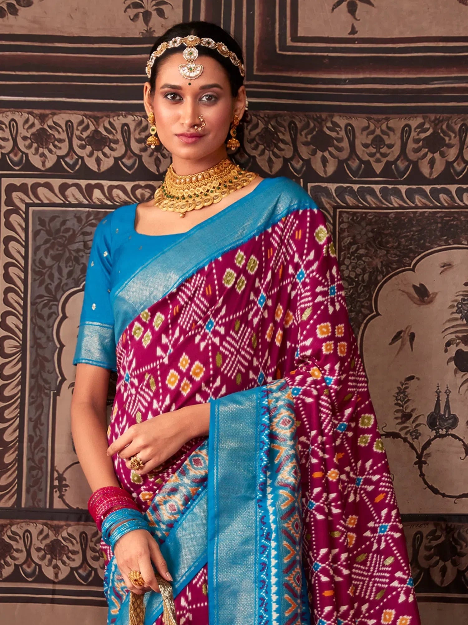 Magenta Printed Polyester Saree | Traditional Indian Sarees