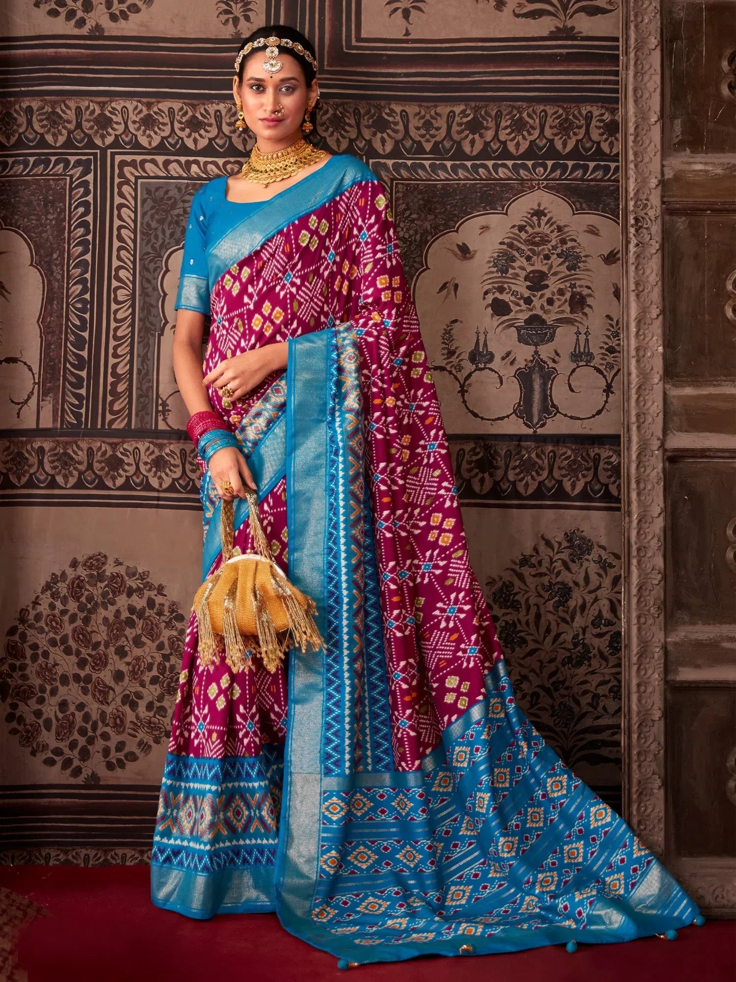 Magenta Printed Polyester Saree | Traditional Indian Sarees