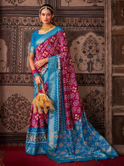 Women's Tussar  Magenta Printed Designer Saree With Blouse Piece-AKSHRA1010