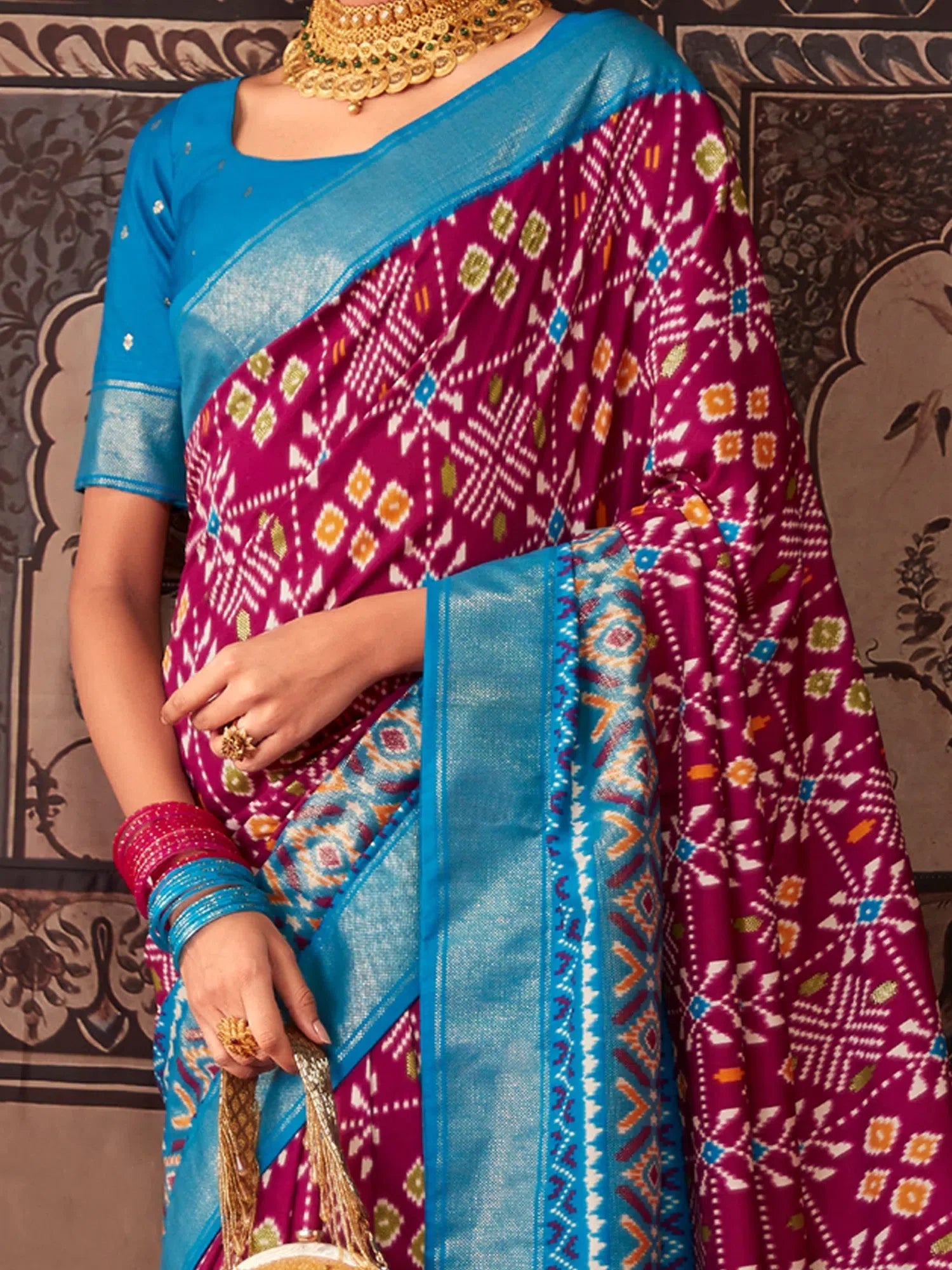 Magenta Printed Polyester Saree | Traditional Indian Sarees