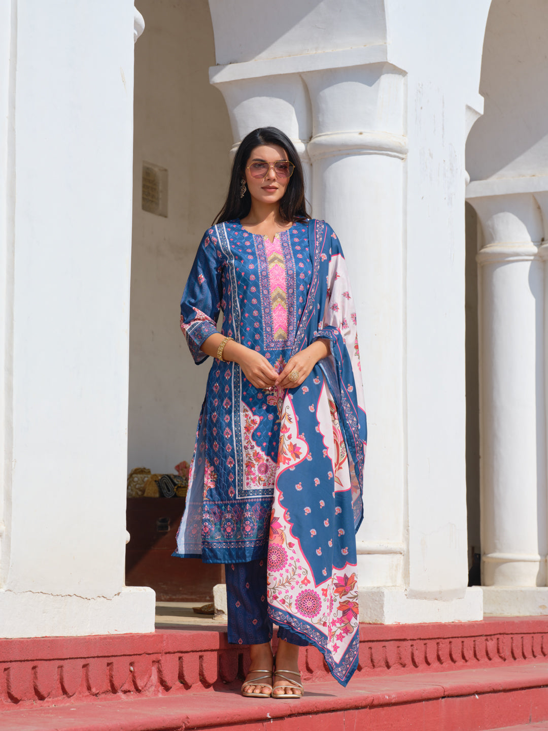 Cotton Blend Kurta Set for Women - Blue | MLWSHKS9286BLU
