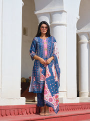 Cotton Blend Kurta Set for Women - Blue | MLWSHKS9286BLU