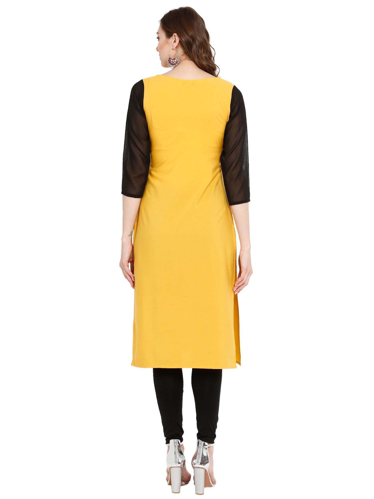 Yellow Floral Printed Indian Kurta for Women | Polyester