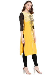 Yellow Floral Printed Straight Kurta-ALKUCRPG-20033
