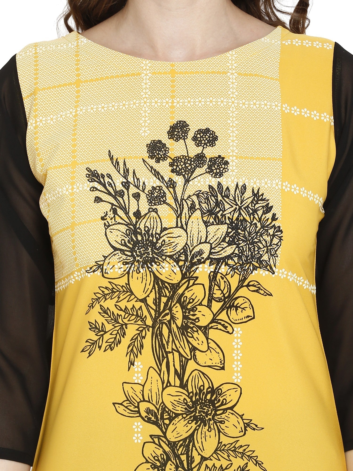 Yellow Floral Printed Indian Kurta for Women | Polyester