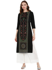Black Printed Straight Kurta-ALKUCRPGGL-20026