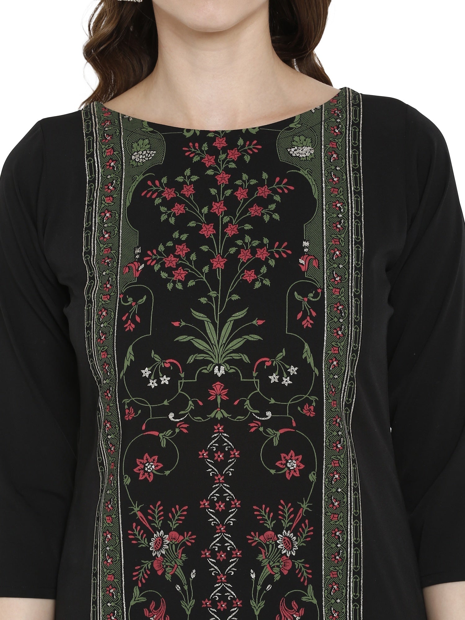 Black Floral Print Straight Kurta | Indian Kurta for Women