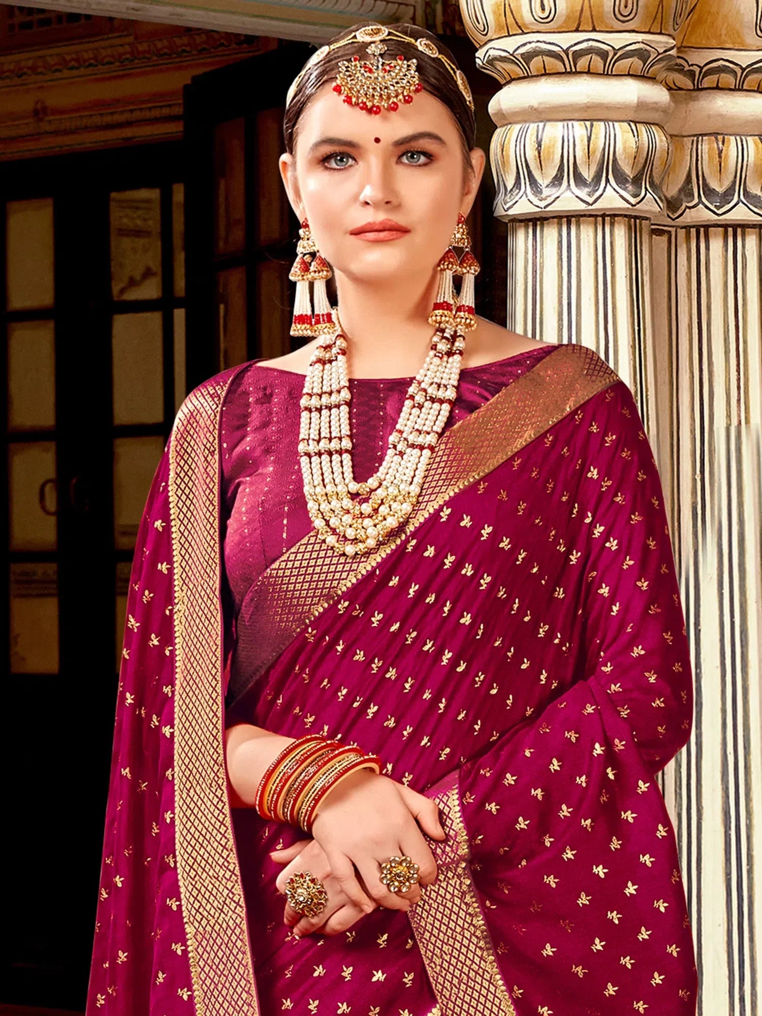 Magenta Embellished Saree | Luxurious Designer Sarees India