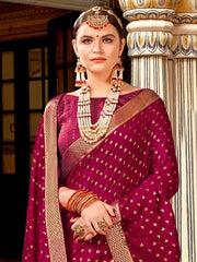 Women's Vichitra Magenta Embellished Designer Saree With Blouse Piece-AMISHA81456
