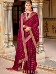 Women's Vichitra Magenta Embellished Designer Saree With Blouse Piece-AMISHA81456