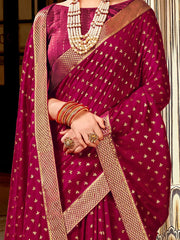 Women's Vichitra Magenta Embellished Designer Saree With Blouse Piece-AMISHA81456