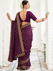 Women's Vichitra Purple Embellished Designer Saree With Blouse Piece-AMISHA81803