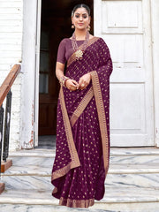 Women's Vichitra Purple Embellished Designer Saree With Blouse Piece-AMISHA81803