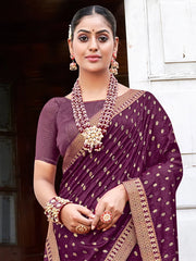 Women's Vichitra Purple Embellished Designer Saree With Blouse Piece-AMISHA81803