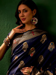 Womens Fashion Ethnic Navy Blue Color Sarees-MLSHWSA1146NBL0ONE