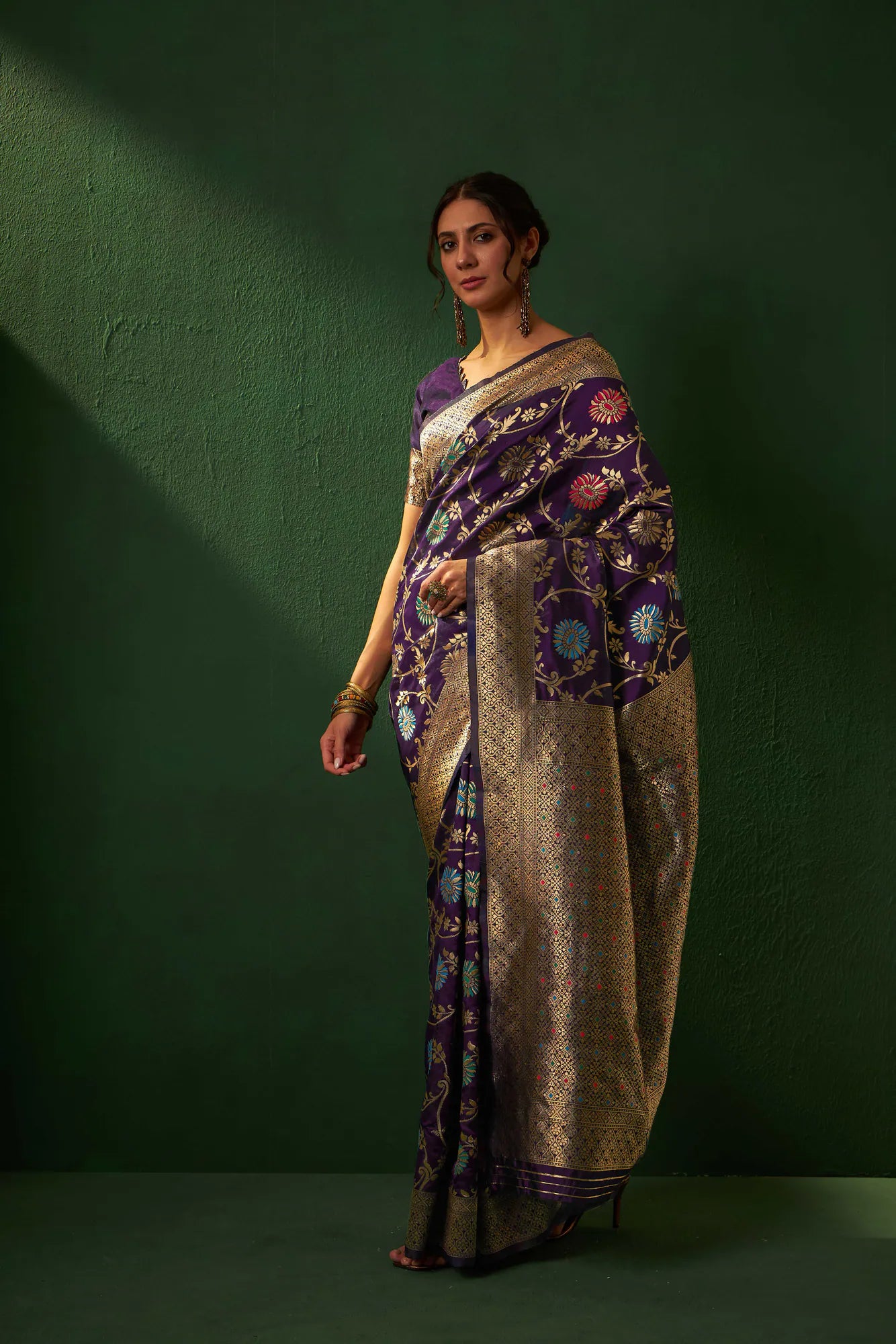 Wine Woven Design Indian Sari - Polyester Saree