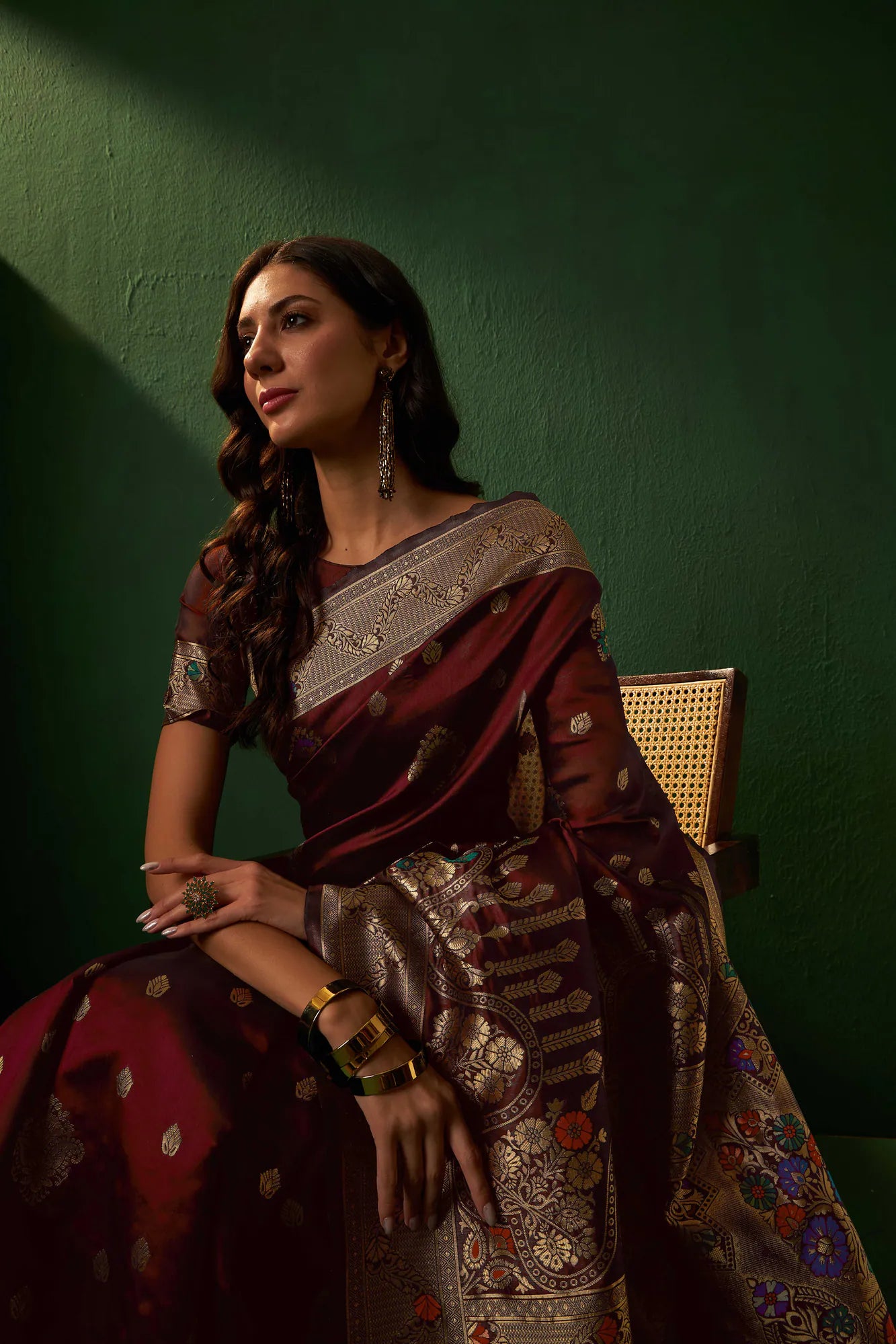 Maroon Banarasi Style Saree - Designer Sarees India