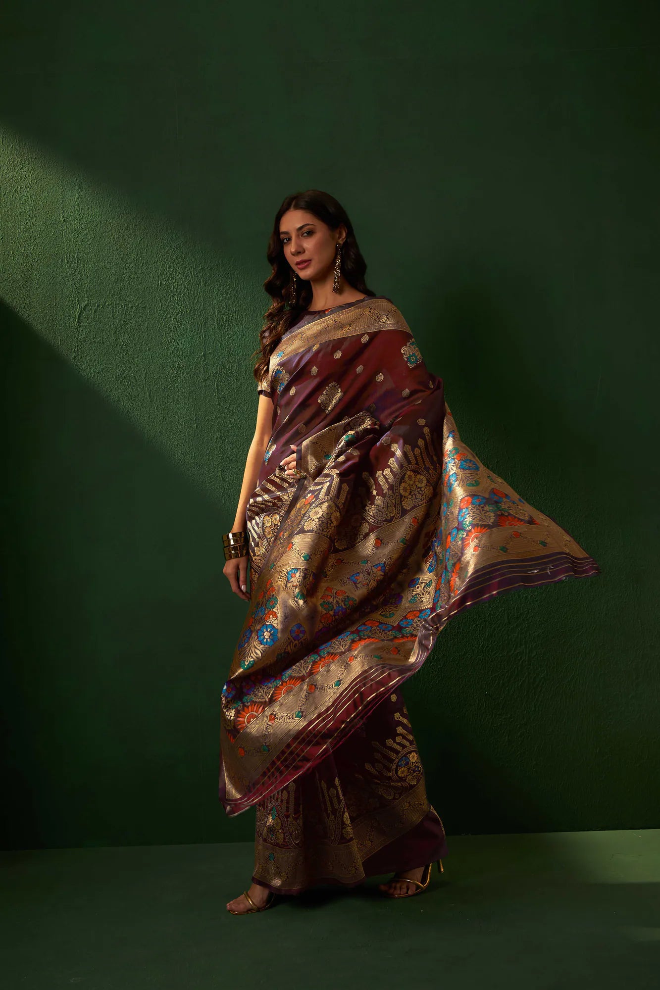 Maroon Banarasi Style Saree - Designer Sarees India