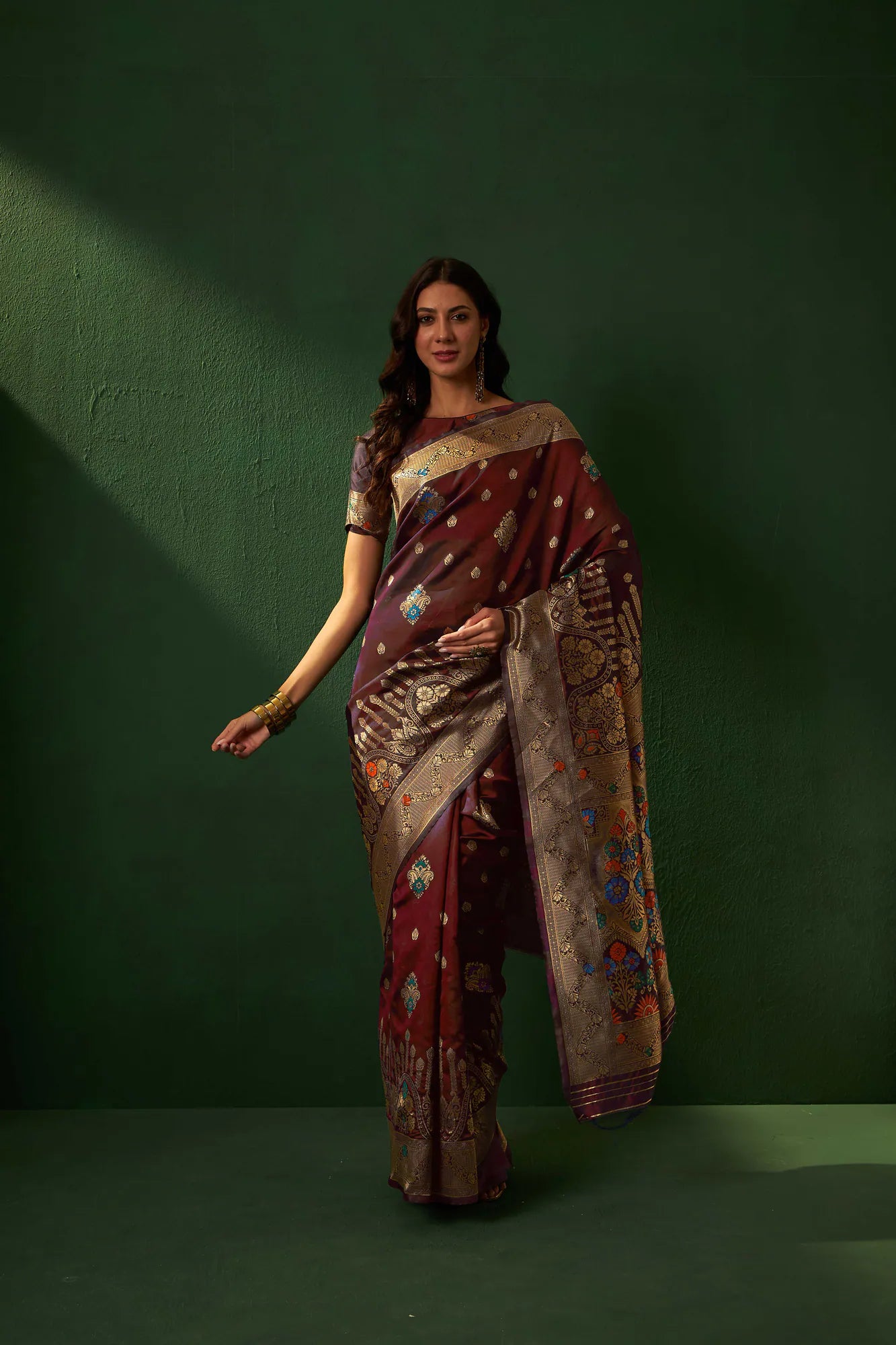 Maroon Banarasi Style Saree - Designer Sarees India