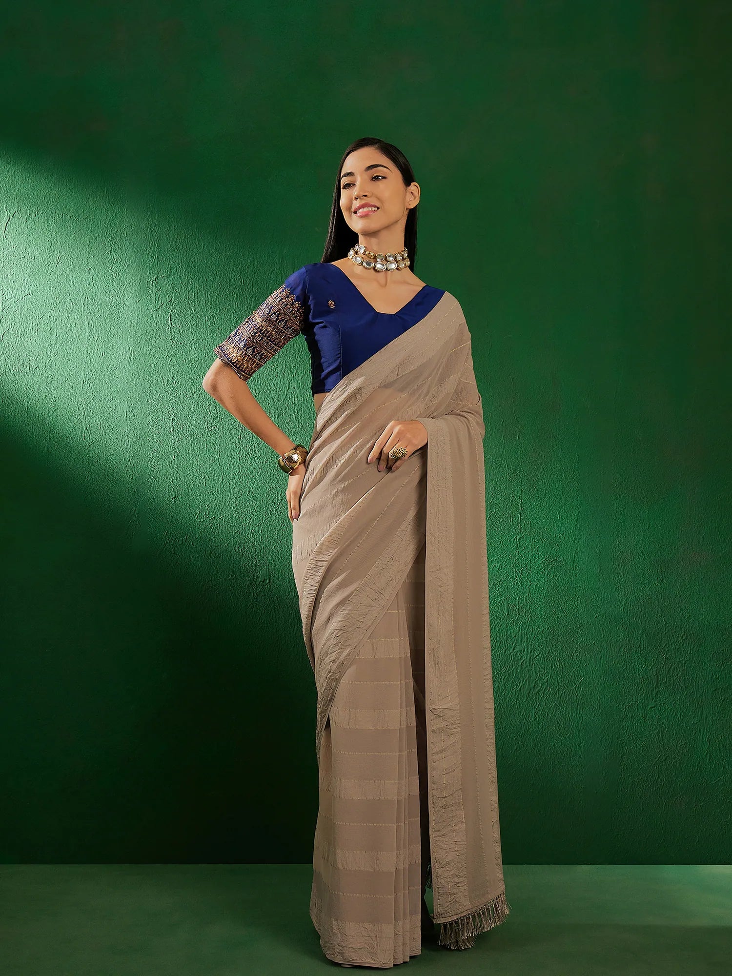 Grey Embroidered Saree | Modern Designer Sarees India