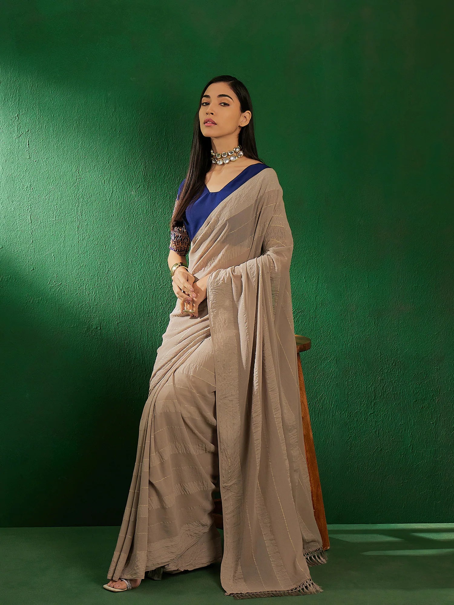 Grey Embroidered Saree | Modern Designer Sarees India