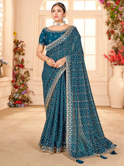 Women's Vichitra  Blue Embellished Designer Saree With Blouse Piece-ANGEL2004