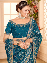 Women's Vichitra  Blue Embellished Designer Saree With Blouse Piece-ANGEL2004