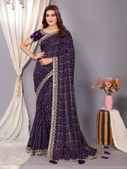 Women's Vichitra  Purple Embellished Designer Saree With Blouse Piece-ANGEL3005