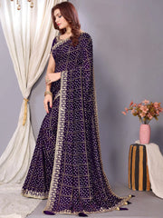 Women's Vichitra  Purple Embellished Designer Saree With Blouse Piece-ANGEL3005