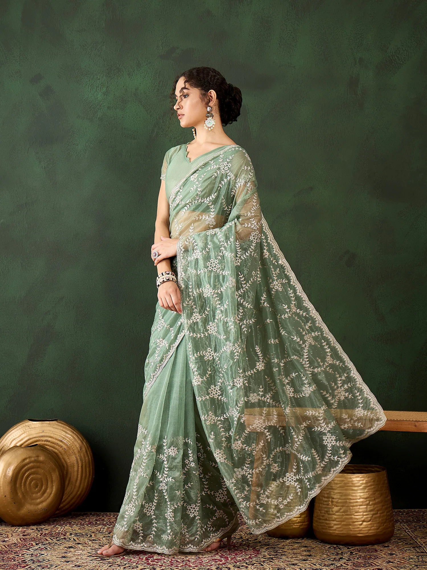 Sea Green Embroidered Saree | Indian Wedding Sarees