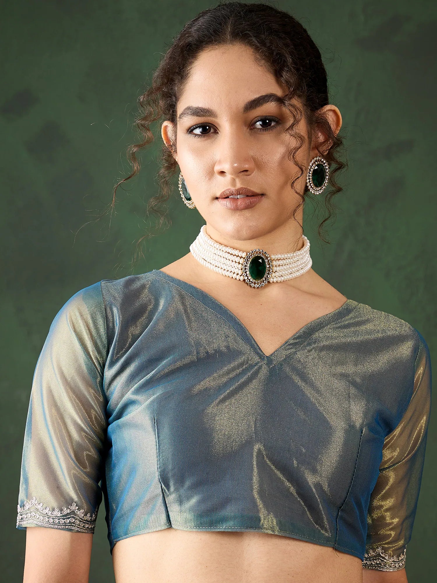 Teal Embroidered Indian Sari - Polyester Saree Online