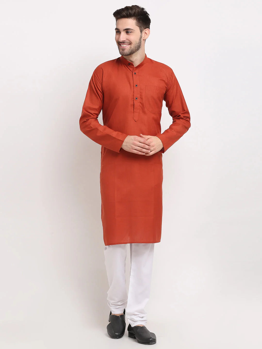 Brown Cotton Mens Kurta Pajama Set | Solid Pathani Style