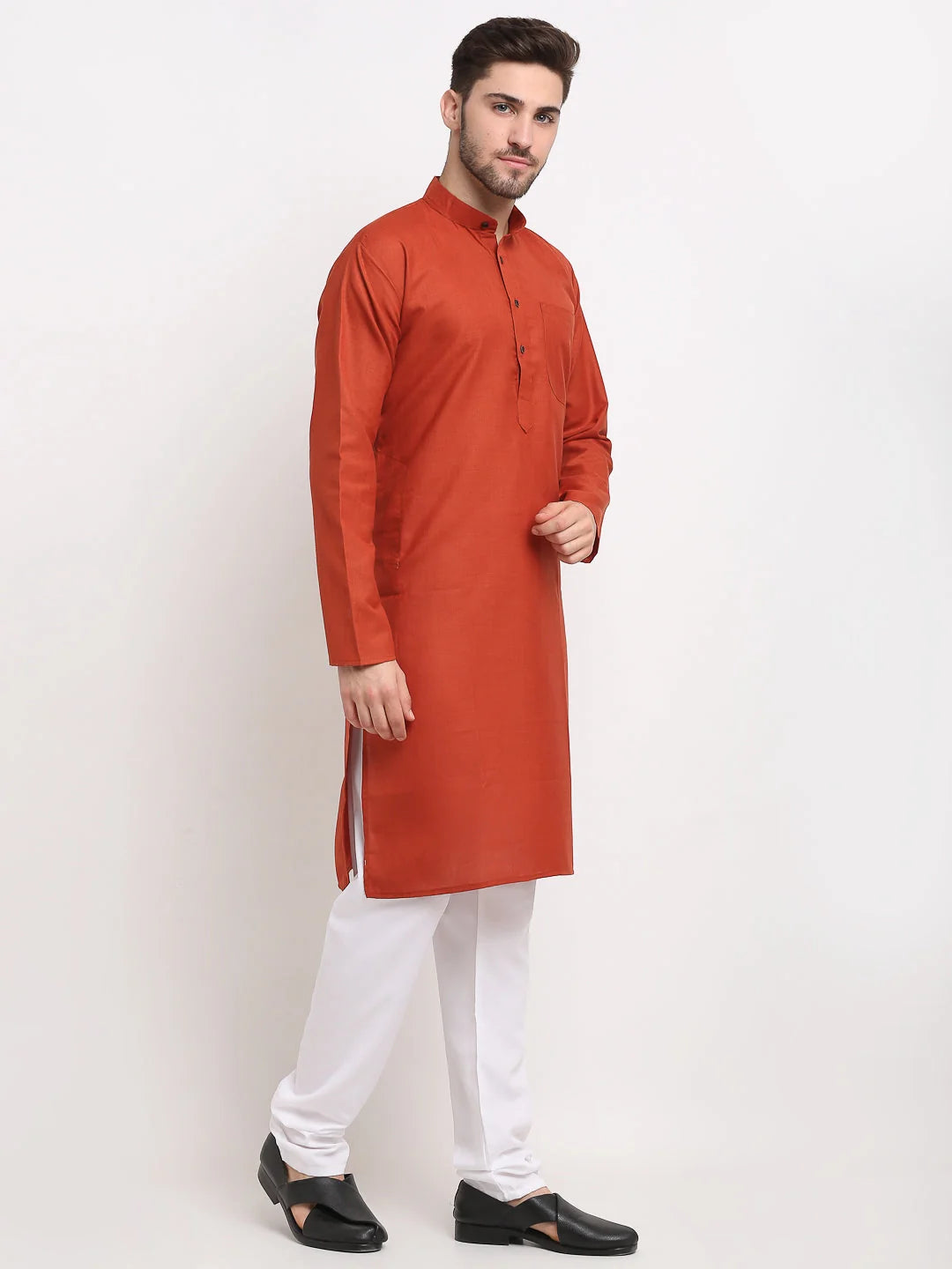 Brown Cotton Mens Kurta Pajama Set | Solid Pathani Style