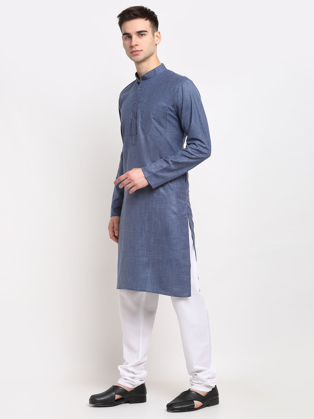 Dark Grey Mens Kurta Pajama Set - Solid Cotton Kurta Pajama