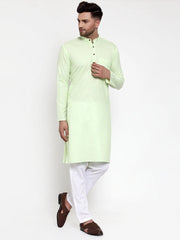 Men's Cotton Solid Kurta Pyjama ( JOKP 532Lime )-JOKP-532