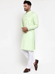 Men's Cotton Solid Kurta Pyjama ( JOKP 532Lime )-JOKP-532