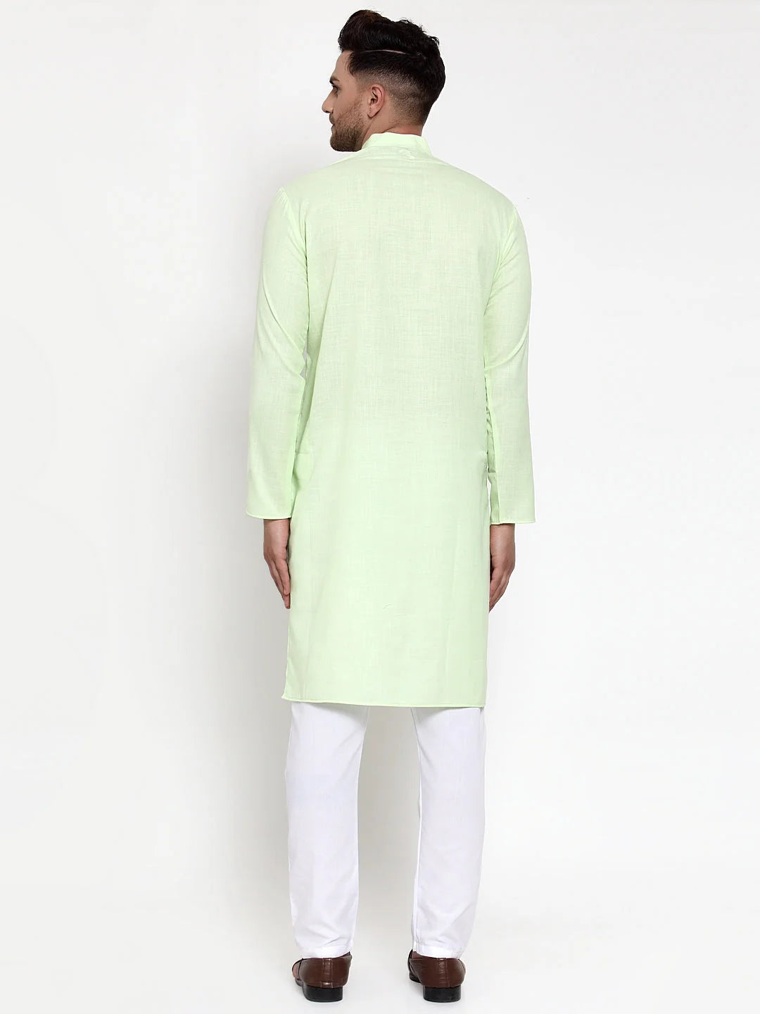 Men's Lime Cotton Solid Kurta Pajama | Mens Kurta Pajama Set
