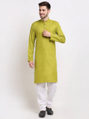 Men's Cotton Solid Kurta Pyjama ( JOKP 532Olive )-JOKP-532