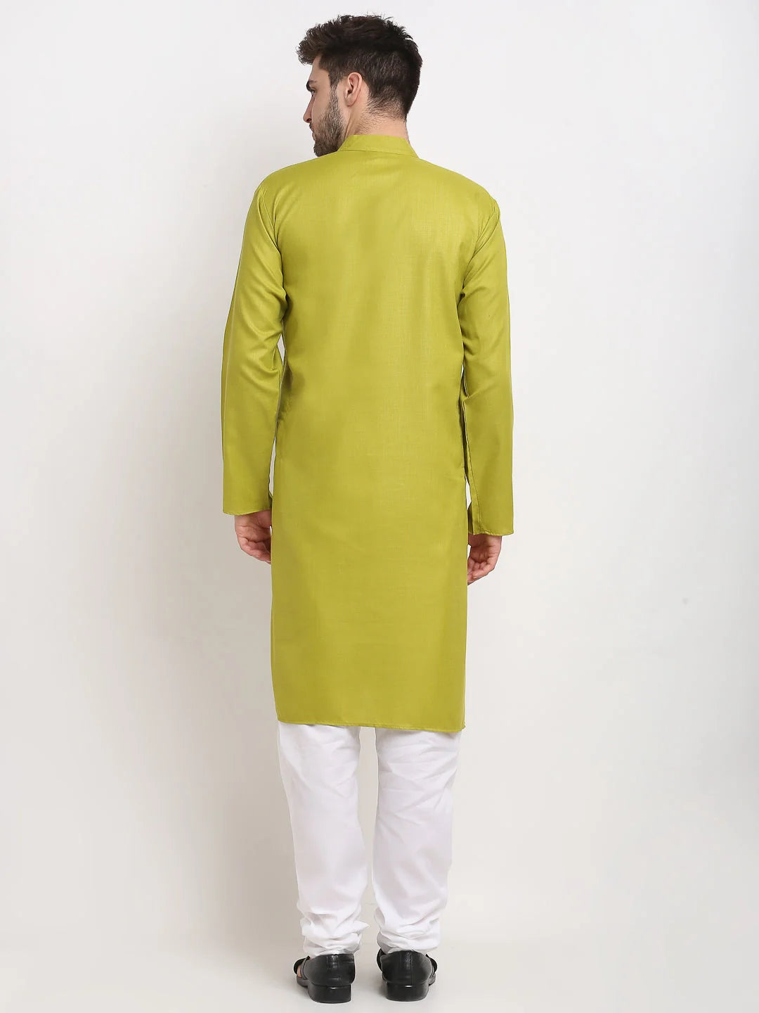 Olive Cotton Mens Kurta Pajama Set | Solid Ethnic Wear Online