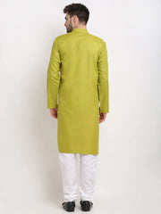 Men's Cotton Solid Kurta Pyjama ( JOKP 532Olive )-JOKP-532