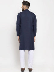 Men Navy-Blue & White Solid Kurta with Churidar ( JOKP 532 Navy-Blue )