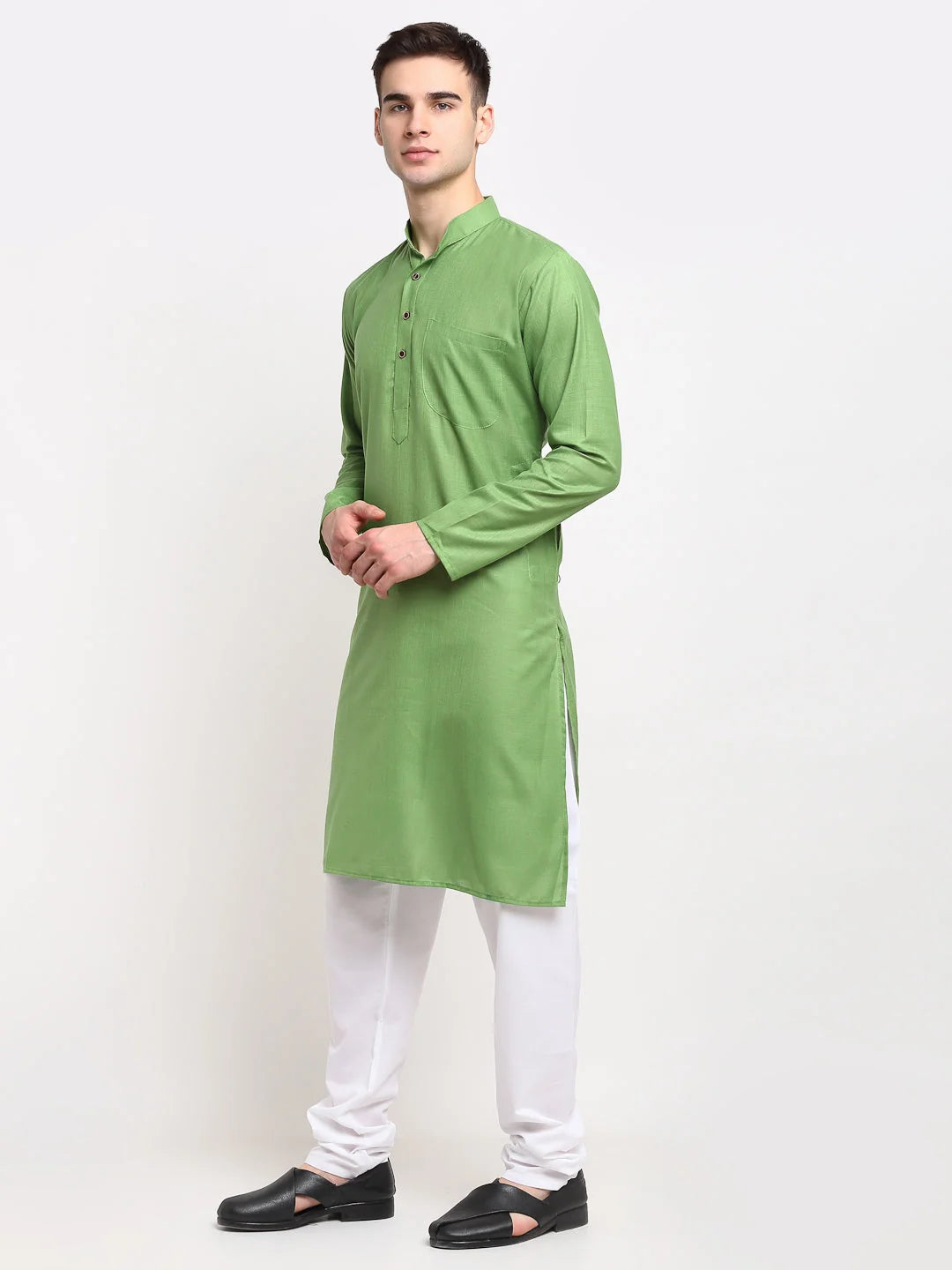 Parrot Green Mens Kurta Pajama Set - Solid Cotton Kurta Pajama