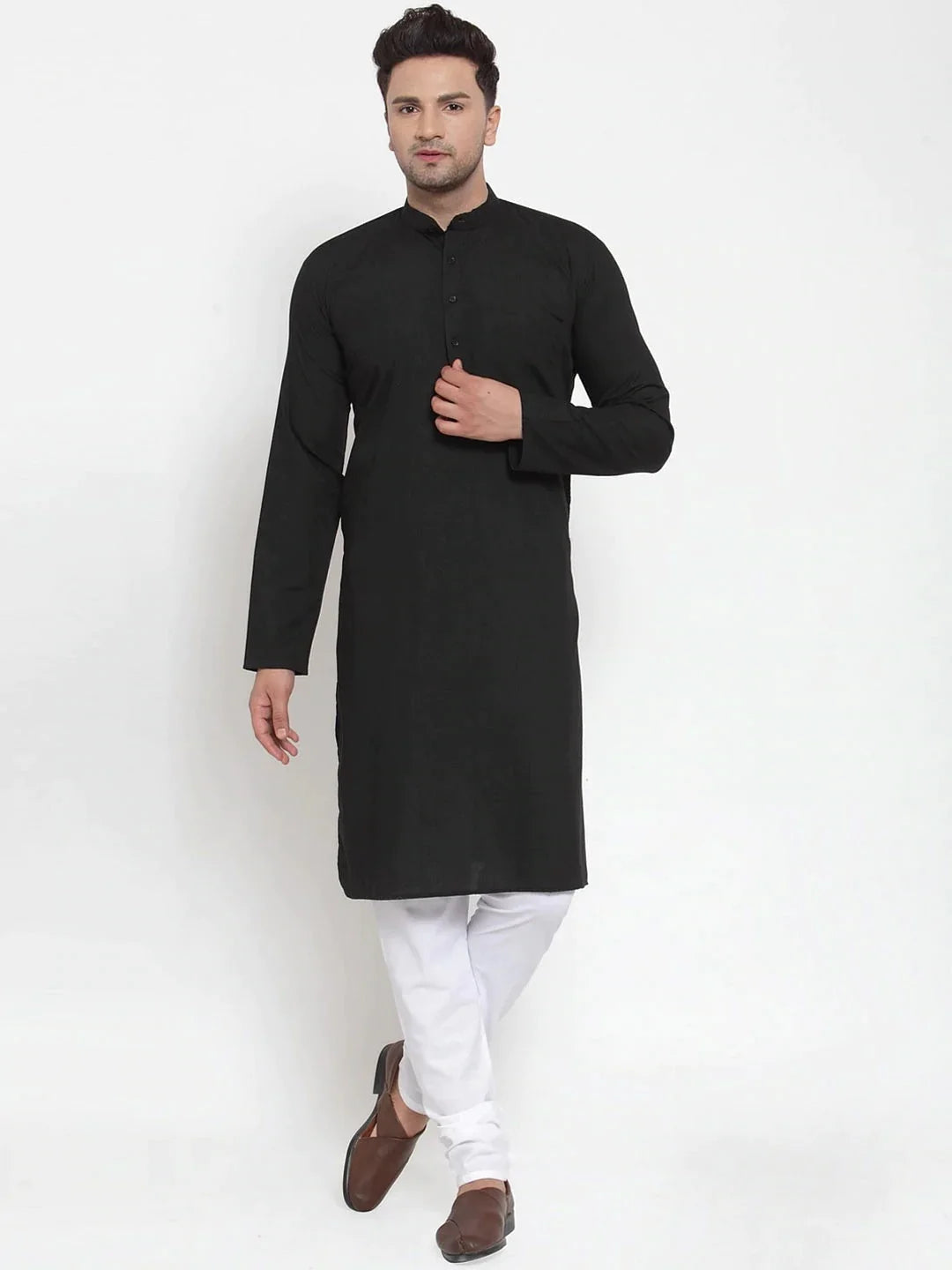 DesiQlo Men's Black Cotton Solid Kurta Payjama Sets ( JOKP 611 Black )