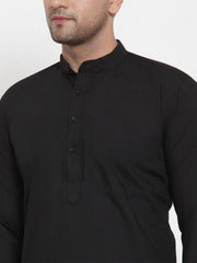 DesiQlo Men's Black Cotton Solid Kurta Payjama Sets ( JOKP 611 Black )