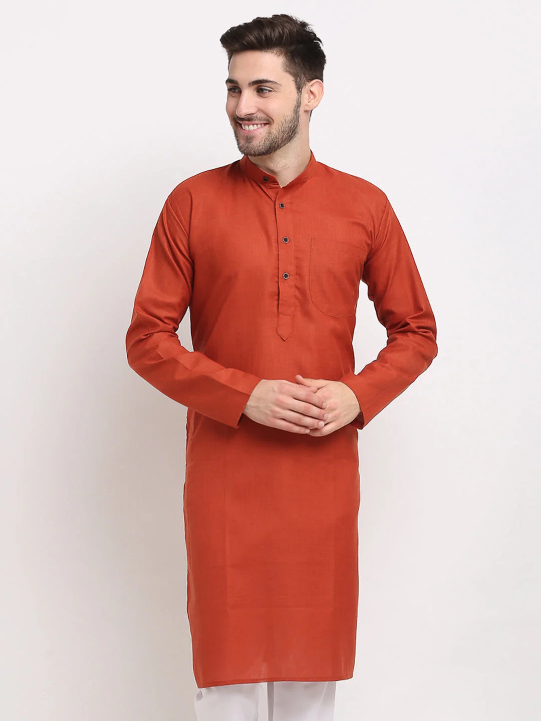 Men's Solid Cotton Kurtas ( KO 532Brown )-KO-532