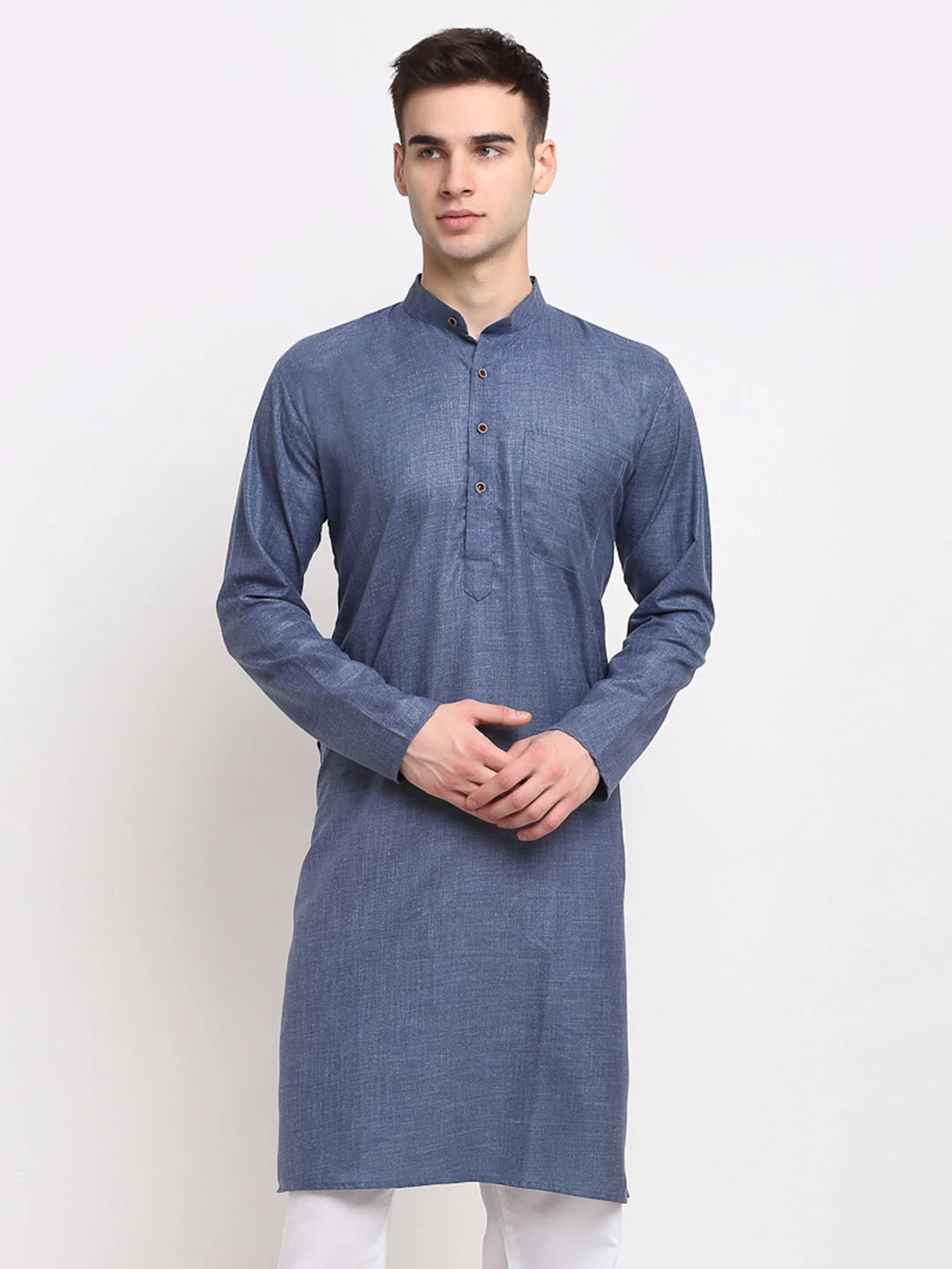 Men's Solid Cotton Dark Grey Kurta | Indian Kurta for Men