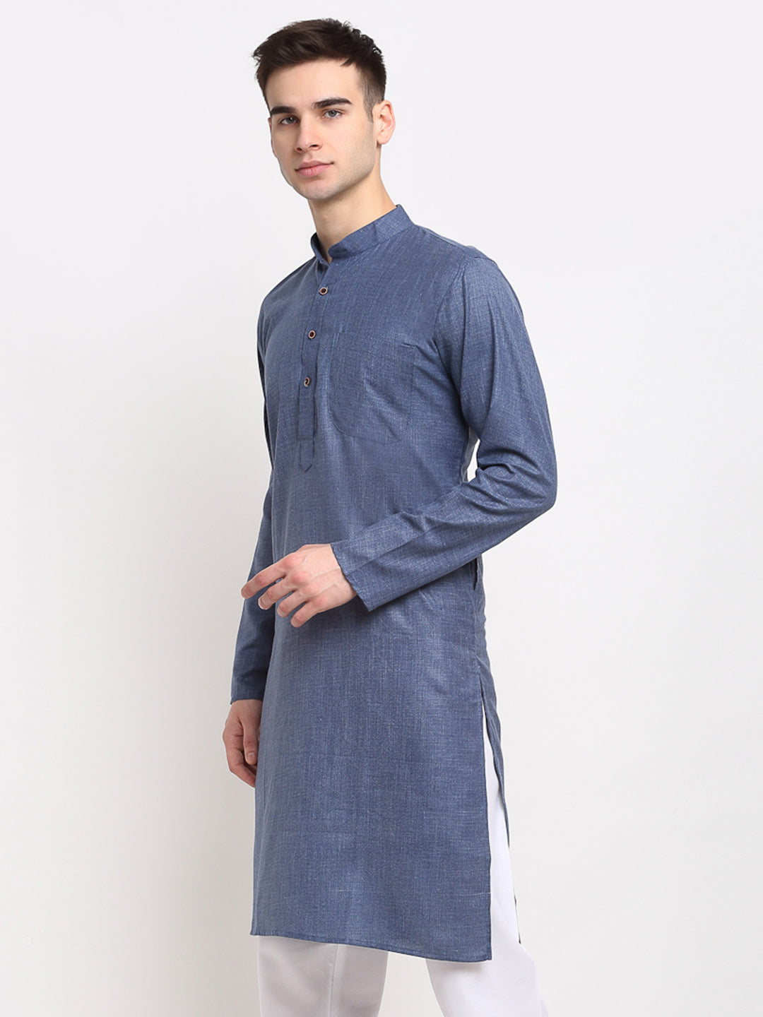Men's Solid Cotton Dark Grey Kurta | Indian Kurta for Men